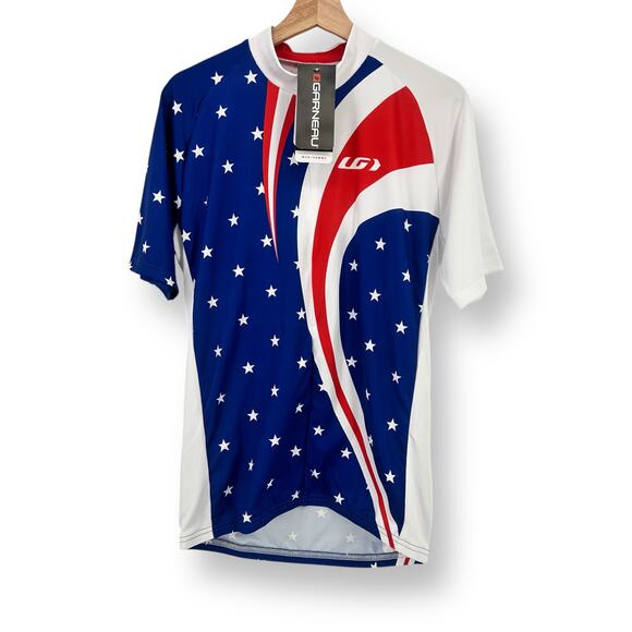 Garneau USA Stars Stripes Patriotic Flag Cycling Jersey Mens Sz Large Americana - Picture 1 of 8